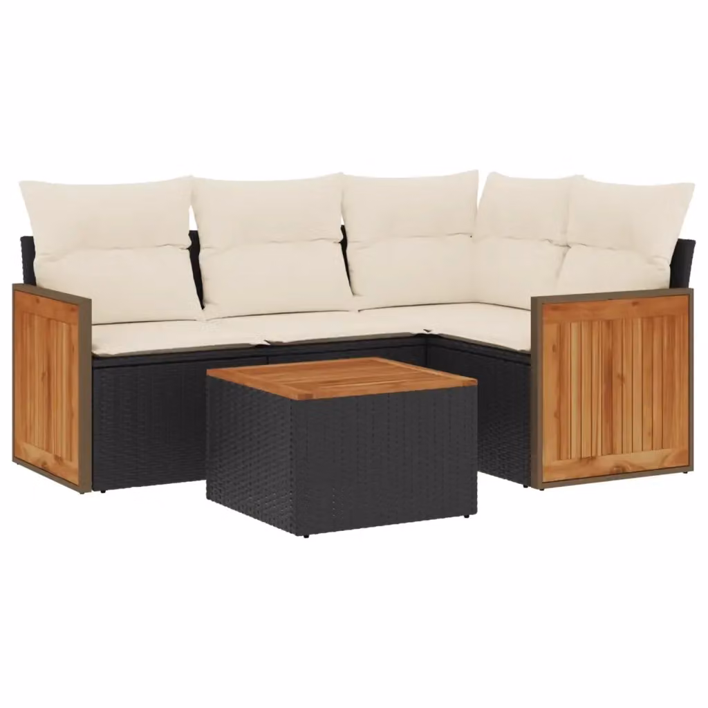 Set di Divani da Giardino vidaXL 5 Pezzi in Polyrattan Nero con Cuscini e Tavolino da Esterno a Forma di L – 2