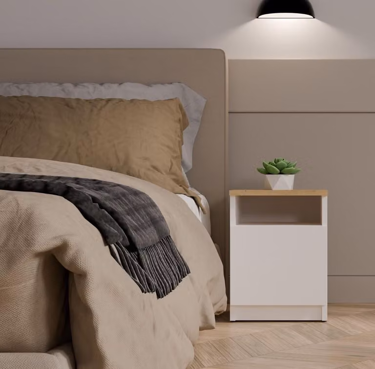 Comodino FALKVILE 2 - bianco / rovere artigianale