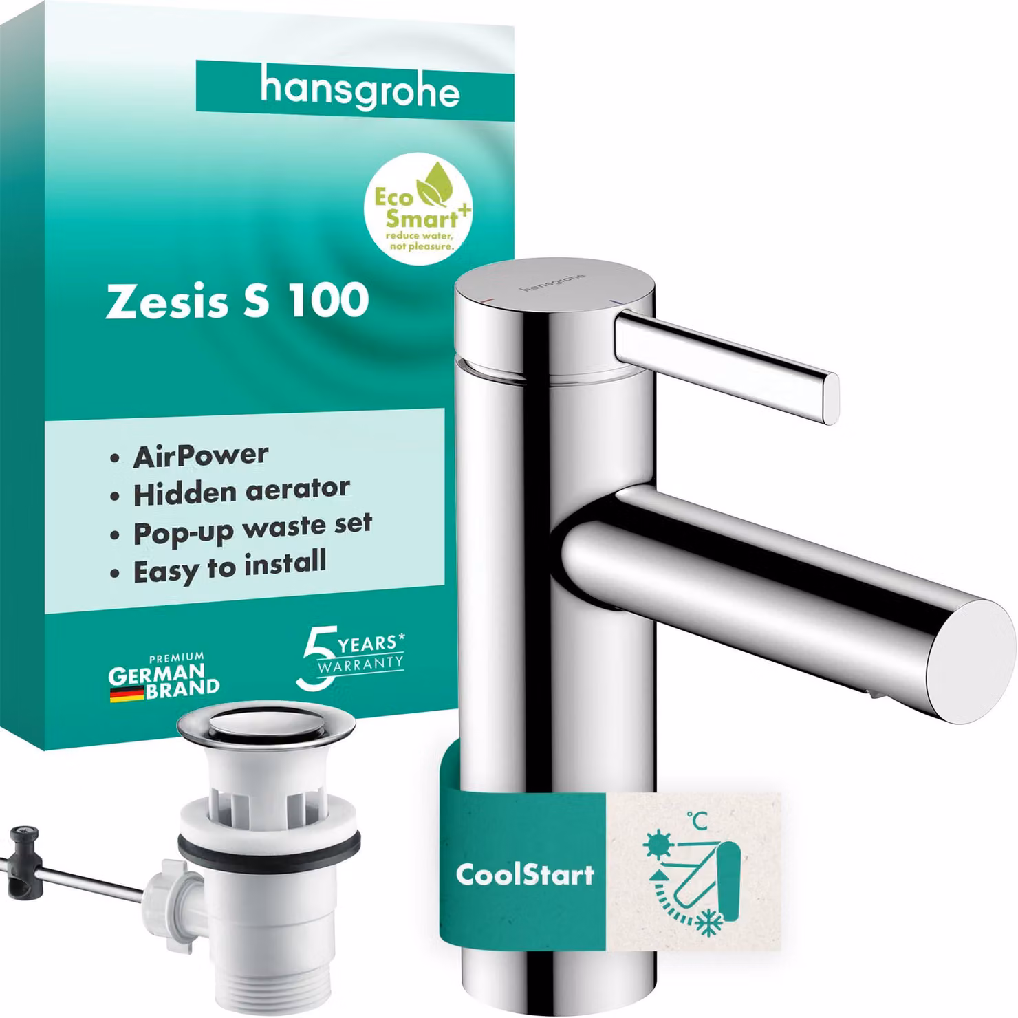 Miscelatore per lavabo Zesis S, cromato, altezza del beccuccio 104 mm, tecnologia EcoSmart+