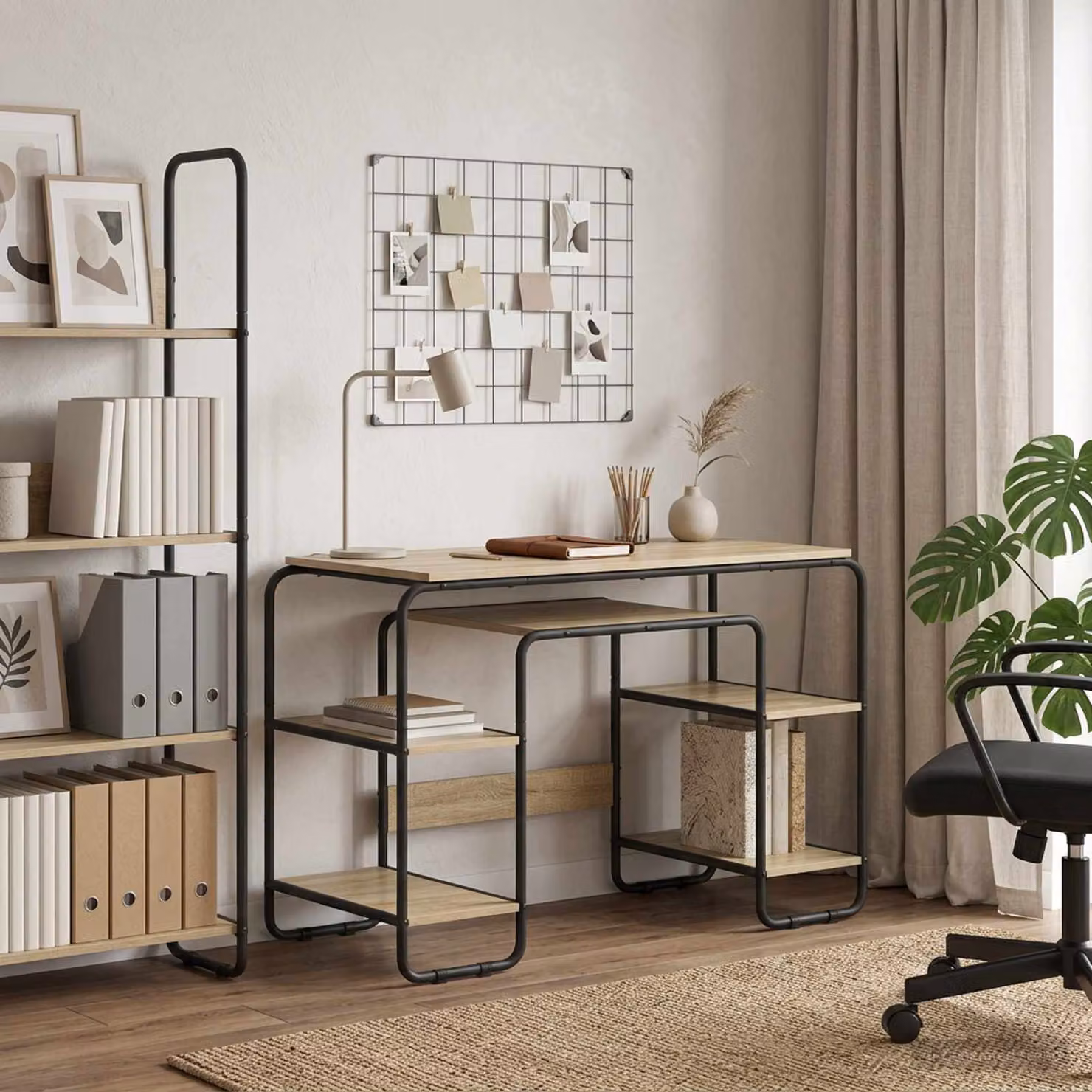 Scrivania moderna vidaXL in legno e metallo colore marrone per ufficio o camera da letto