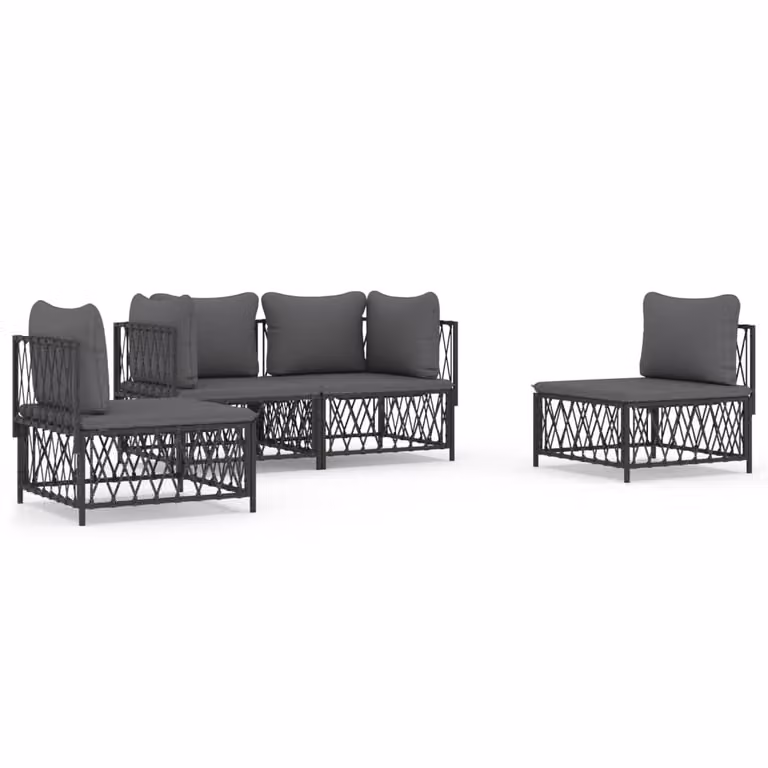 Set Salotto da Giardino 4 pz con Cuscini in Acciaio Antracite