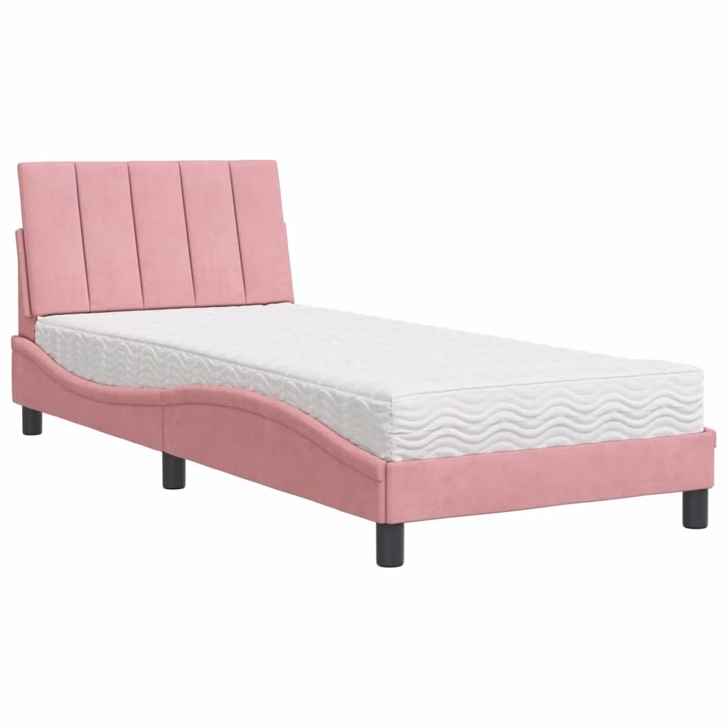 Letto con Materasso Hanko Rosa 90x200 cm in Velluto