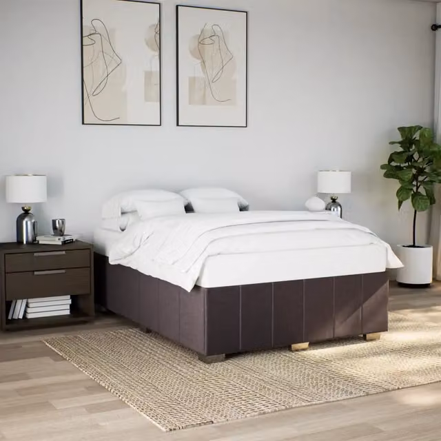 Giroletto vidaXL in tessuto marrone scuro con doghe in legno L/P: 160 x 200 cm