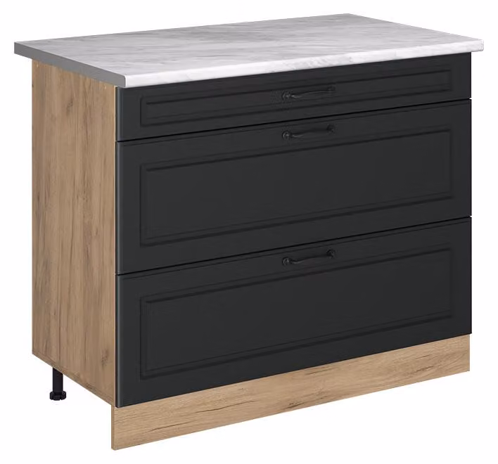 Mobiletto base per cucina Vicco R-Line Antracite country/Rovere dorato 100 cm piano di lavoro Marmo, Model 71630