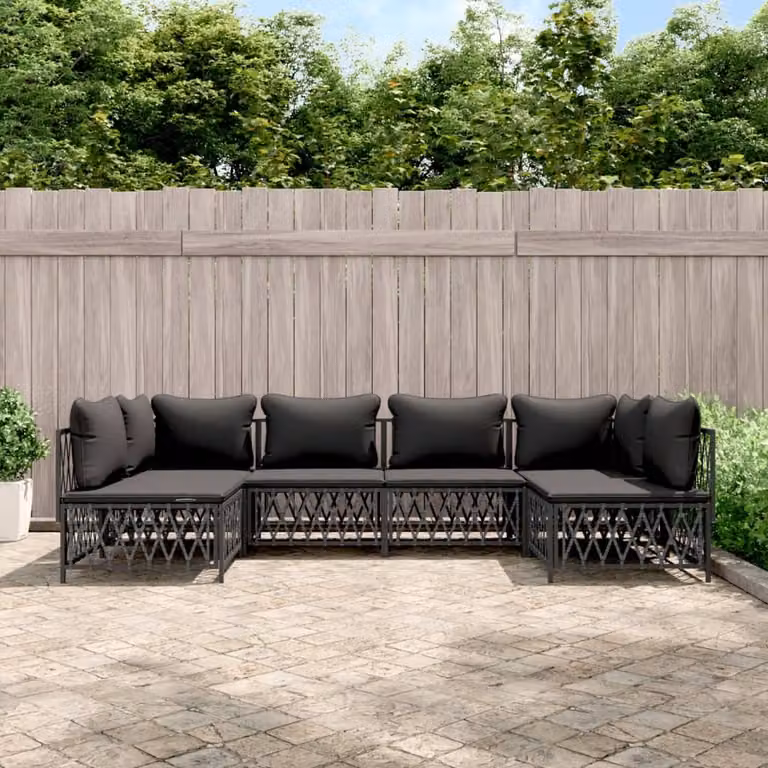Set Salotto da Giardino vidaXL 6 pz con Cuscini in Acciaio Antracite e Tessilene a Forma di L