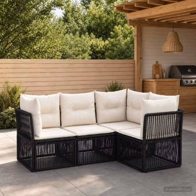 Set Divano da Giardino 4 pz Nero polyrattan 3434209