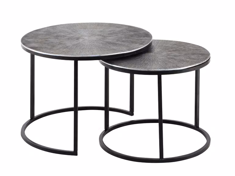 Set tavolino 2 pezzi ø 55 tavolino argento rotondo soggiorno
