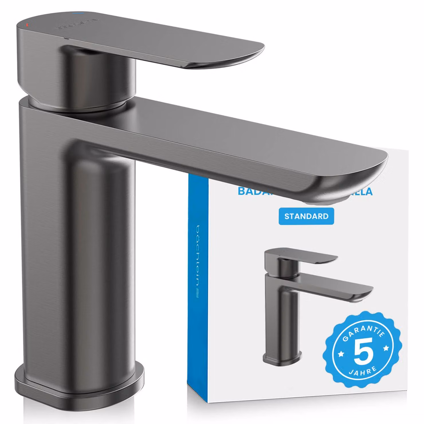 Miscelatore per bagno Bächlein Mizarela dal design classico, miscelatore monocomando con cartuccia in Vetroceramica di lunga durata e set di montaggio, rubinetto per bagno antracite - bocca piatta