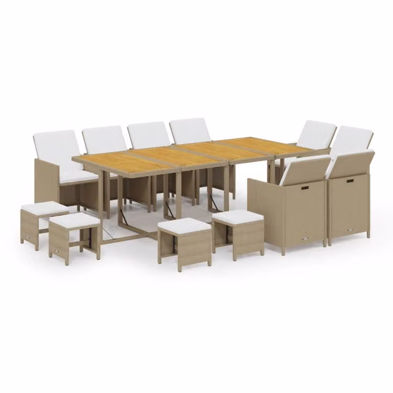 Set da Pranzo da Giardino 13 pz con Cuscini in Polyrattan Beige