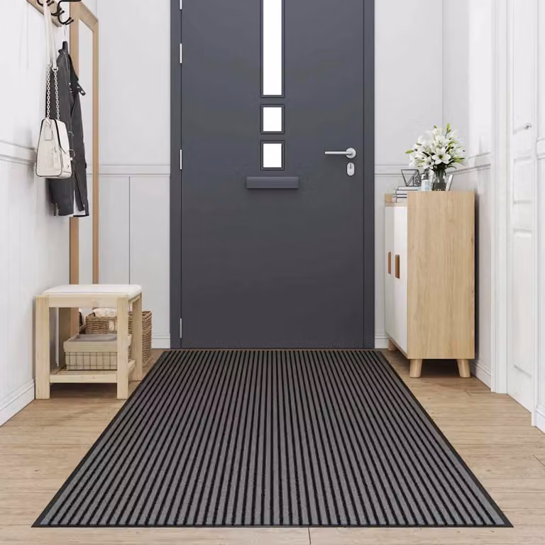 vidaXL Zerbino a Strisce Nere e Grigie 115x300 cm
