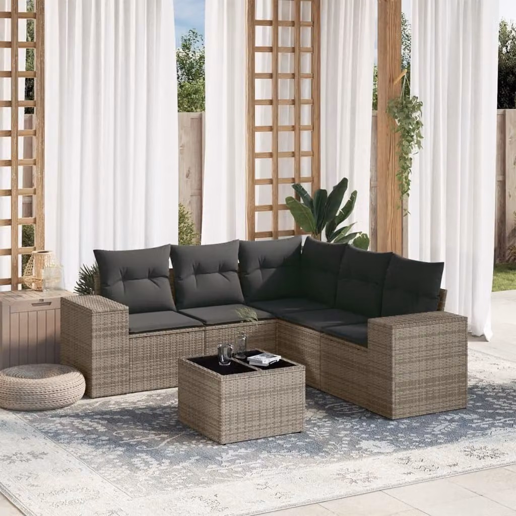 Set Divano da Giardino a L vidaXL in Polyrattan Grigio con 6 Pezzi e Cuscini Imbottiti – 1