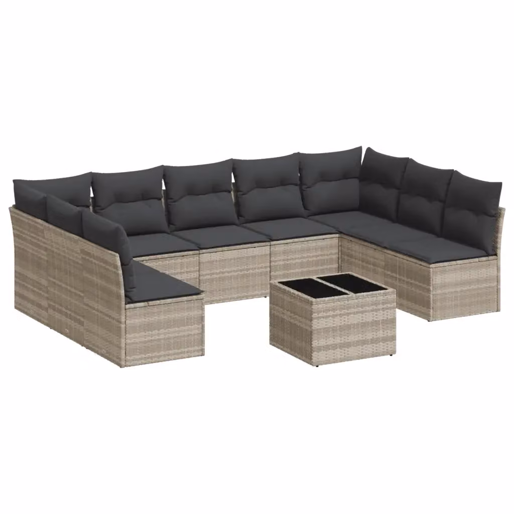Set Divano da Giardino vidaXL 10 pz in Polyrattan Grigio con Cuscini e Tavolino – 2