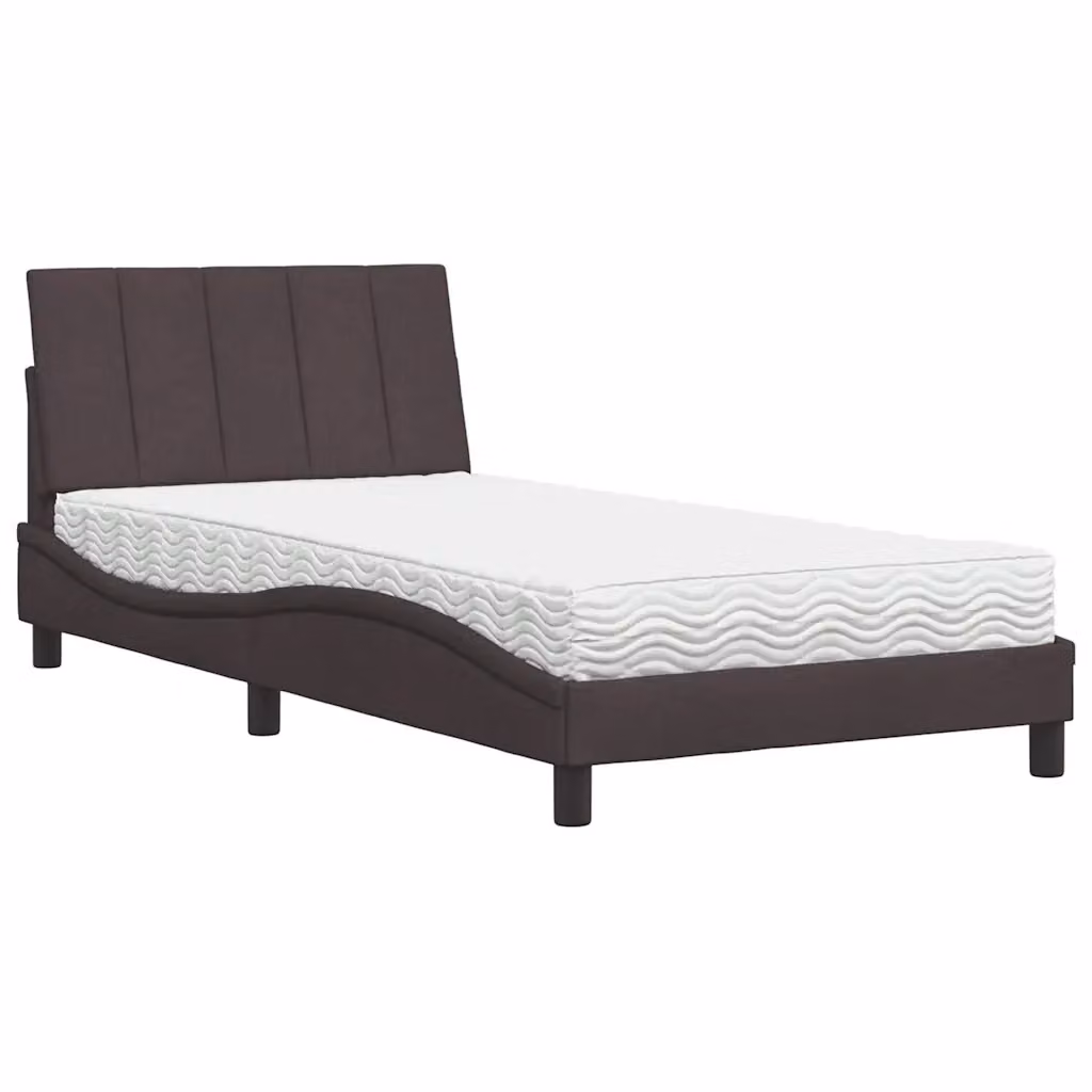 Letto con Materasso Hanko vidaXL in Tessuto Marrone e Bianco L/P/H: 100 x 200 x 74,5 cm – 2
