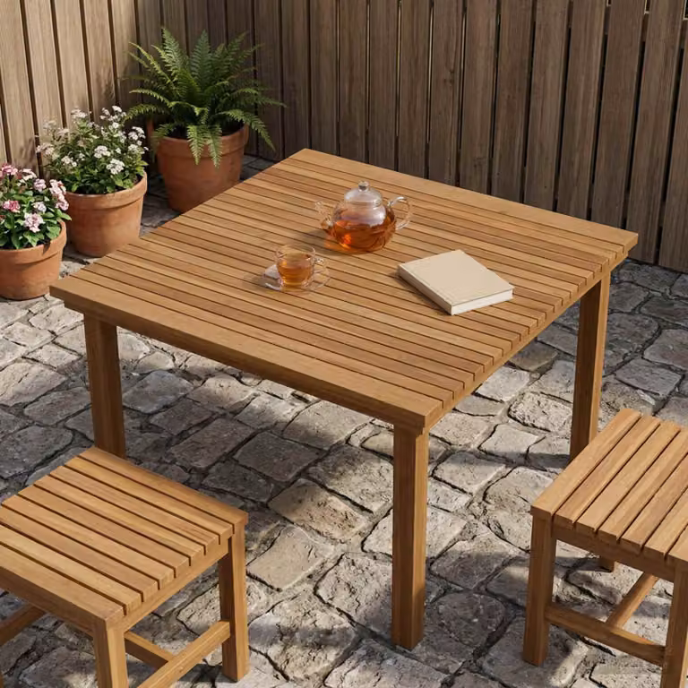 Piano del tavolo quadrato vidaXL in legno di teak solido marrone, L 90 x P 90 x H 3,5 cm