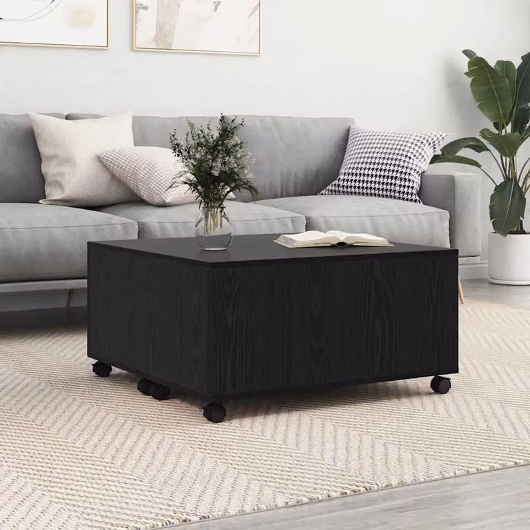vidaXL Tavolino da salotto moderno quadrato in nero con ruote L/P/H: 75 x 75 x 38 cm