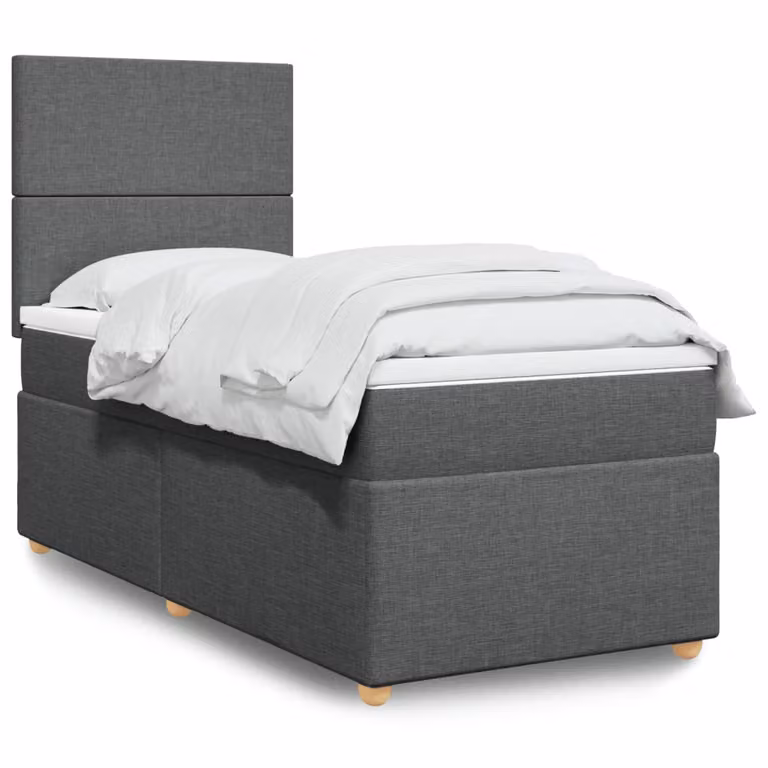 vidaXL Giroletto a Molle Ibrido con Materasso in Tessuto Grigio e Bianco L/P/H: 200 x 80 x 150,5 cm