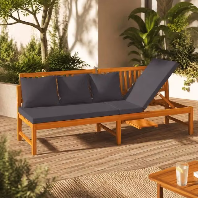 Daybed With Grey Cushions 200x60x75 Cm Solid Acacia Wood