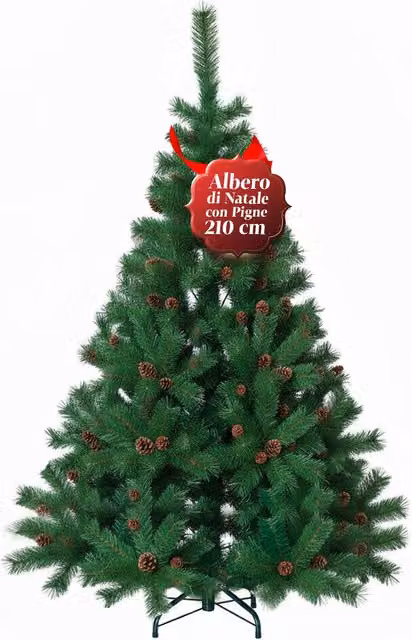 Albero di Natale Verde Realistico con Pigne e Base in Metallo Saint Joy