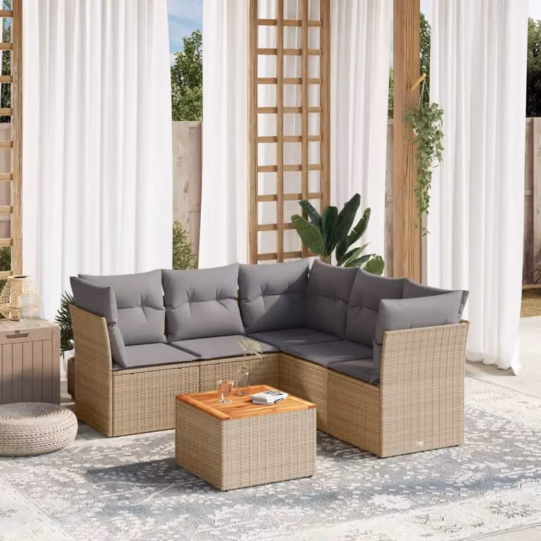 vidaXL Set Divano da Giardino 6 pz in Polyrattan con Cuscini Beige e Tavolino da Esterno