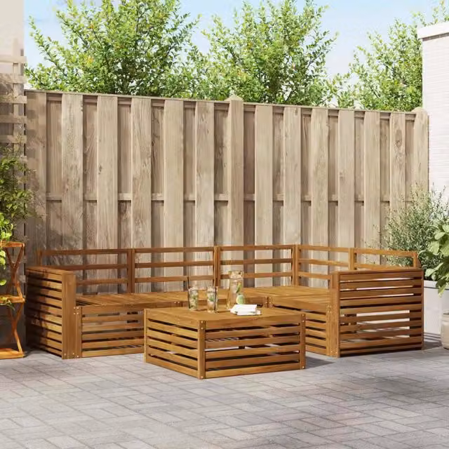 Set di divani da esterno 5 pz Naturale Legno di Acacia Massello 3373424