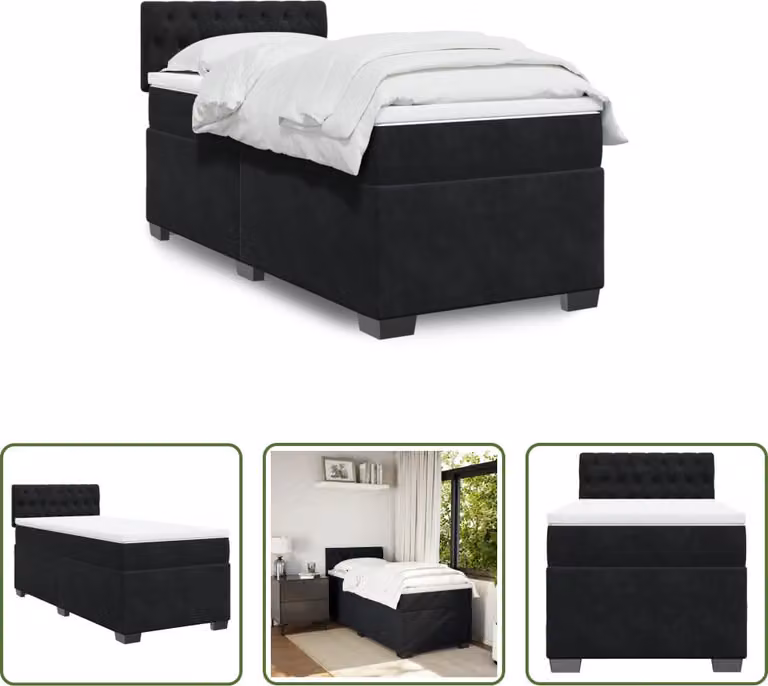 The Living Store Letto a molle con materasso nero 80x200 cm in velluto