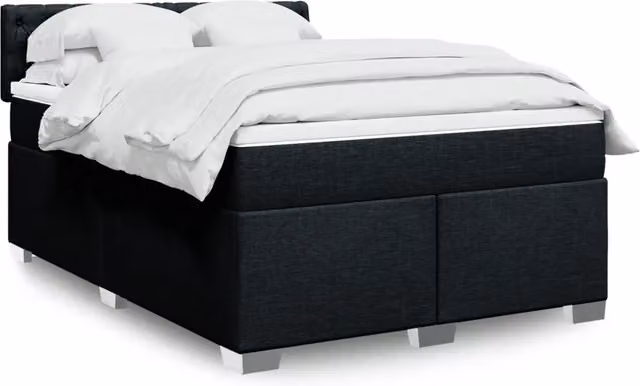 Letto Ibrido vidaXL con Giroletto a Molle e Materasso in Tessuto Nero e Bianco L/P/H: 160 x 200 cm
