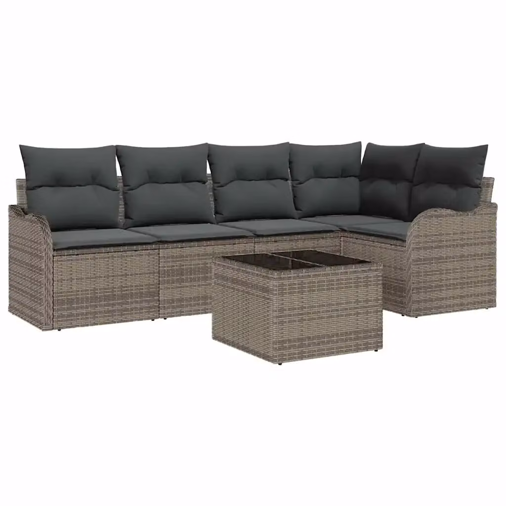 Set Divano da Giardino vidaXL 6 pz Grigio con Poltrona, Tavolino e Ottoman in Polyrattan e Metallo – 2