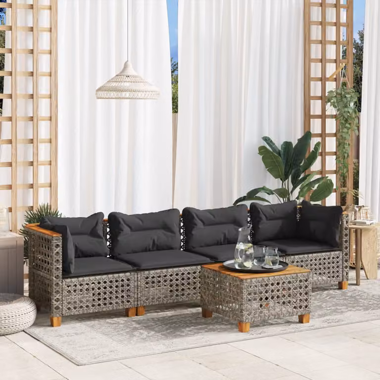 vidaXL Set Divano da Giardino a L in Polyrattan Grigio con Cuscini e Tavolino da Esterno