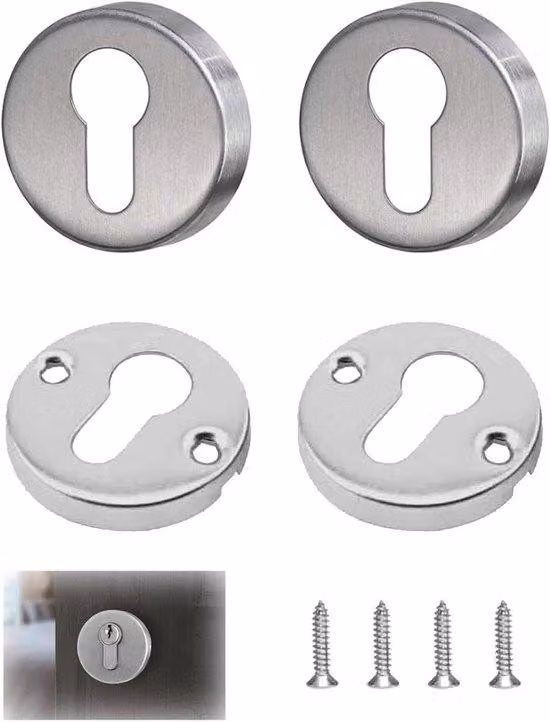 Set di rosette per serrature in acciaio inossidabile per porte interne - Argento (4 viti incluse)