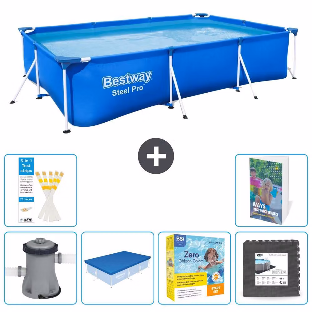 Bestway Steel Pro, piscina rettangolare - 300x201x66 cm - composta da 5 parti, modello S259