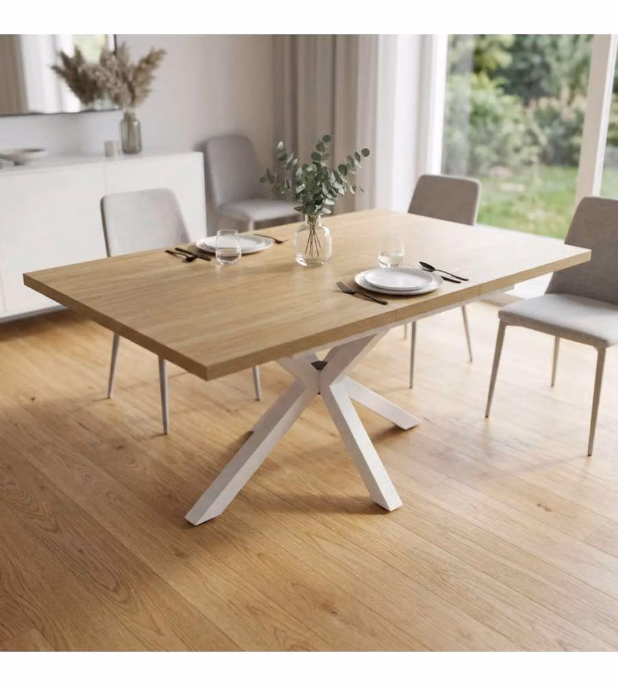 Cosma Tavolo Allungabile Rettangolare 160/200 cm Naturale Struttura Bianca