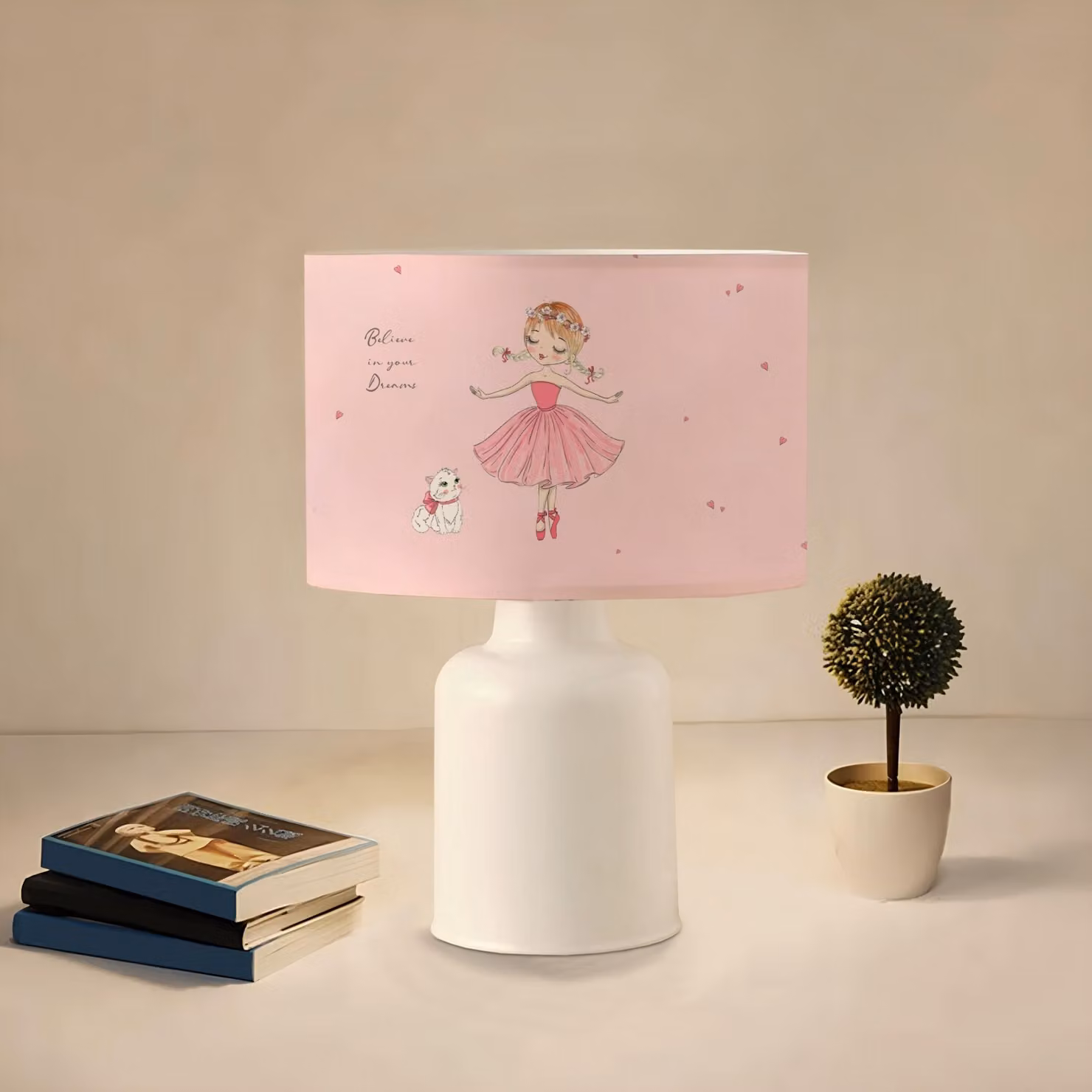 Opviq, lampada da tavolo di alta qualità, colore rosa "nostalgia", attacco E27, 32 cm, cavo da 150 cm | 100% melamina