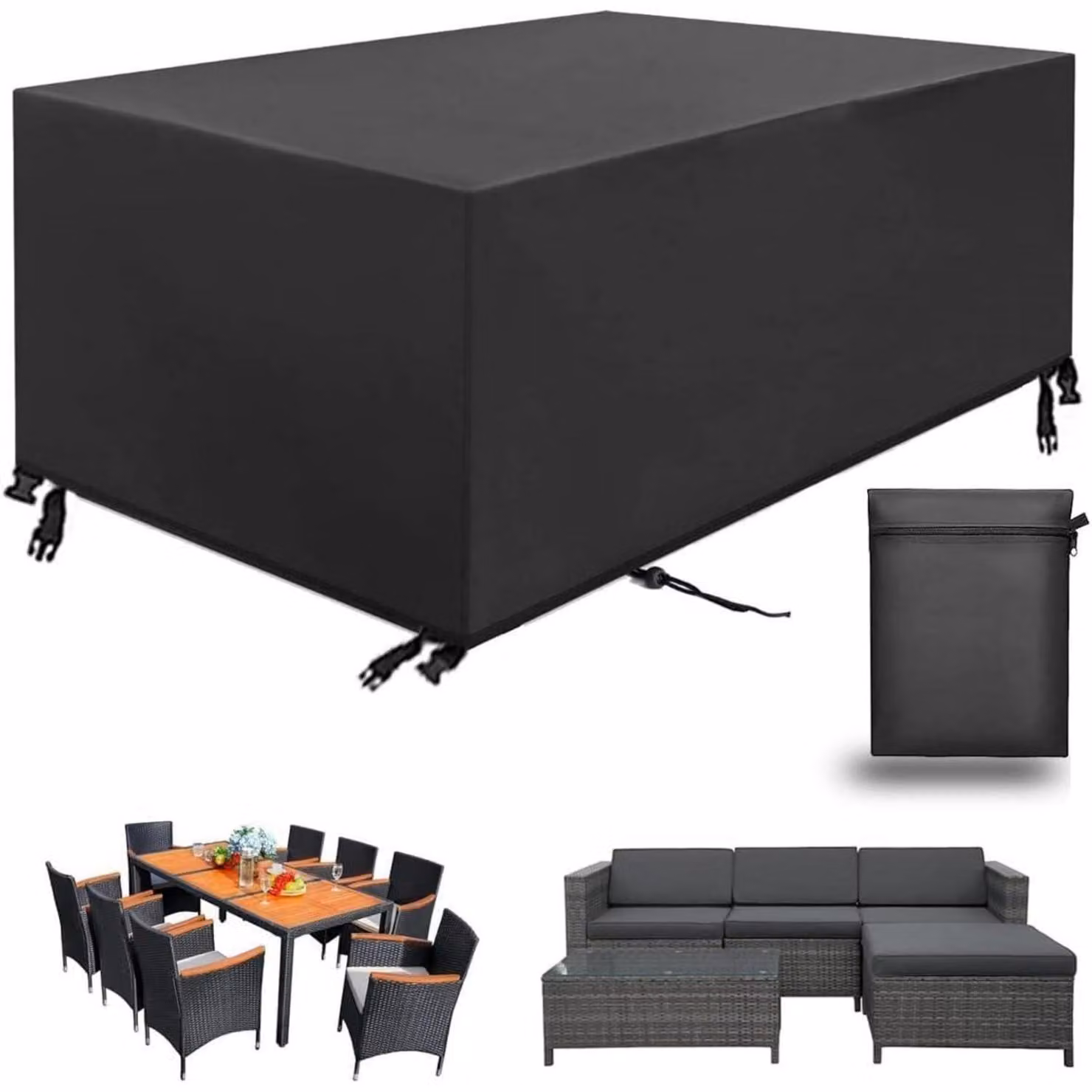 Telo protettivo impermeabile per mobili da giardino, tessuto Oxford 420D, colore nero, dimensioni 150x90x75 cm