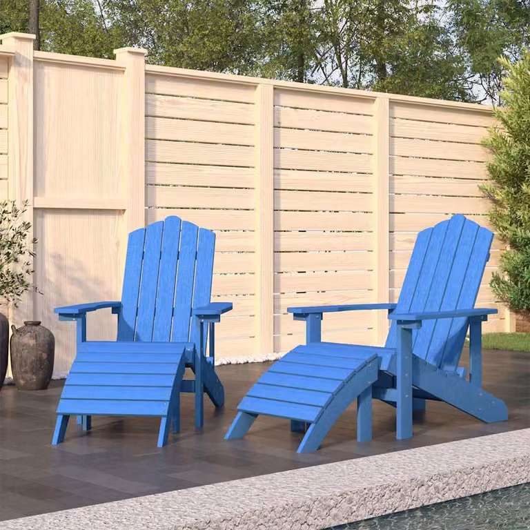 Set di 2 sedie da giardino Adirondack vidaXL con poggiapiedi in HDPE, colore blu acqua
