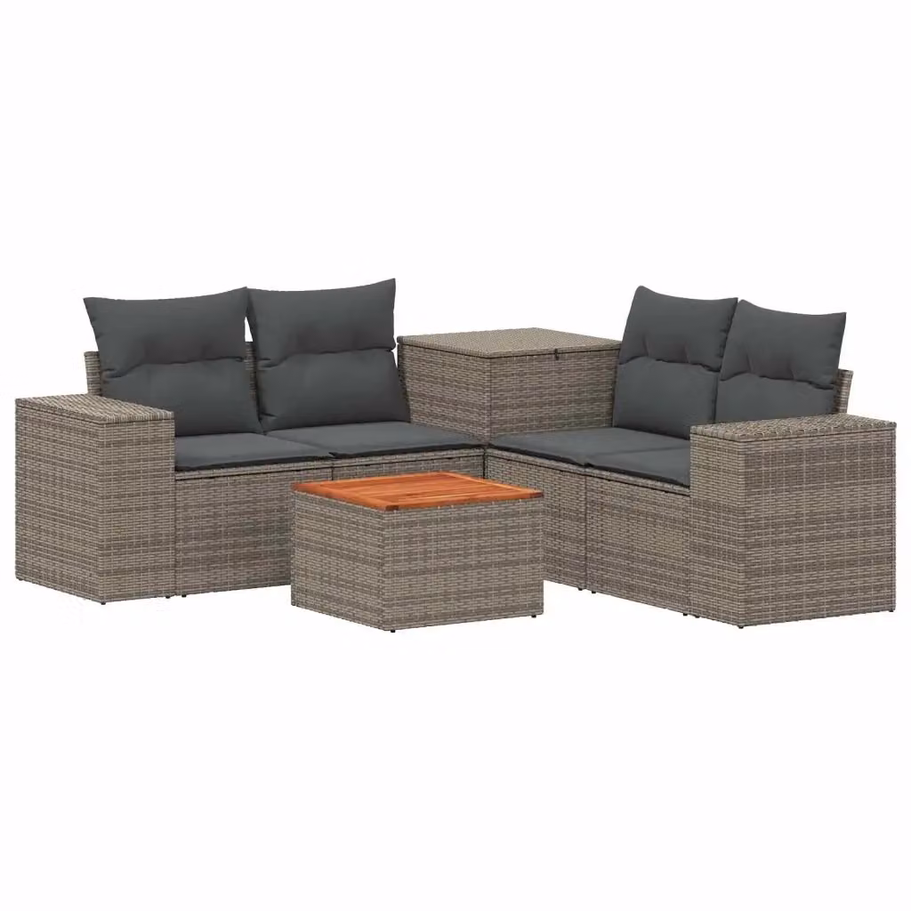 Set di divani da giardino a forma di U vidaXL in polyrattan con tavolino e cuscini, Grigio e Antracite – 2