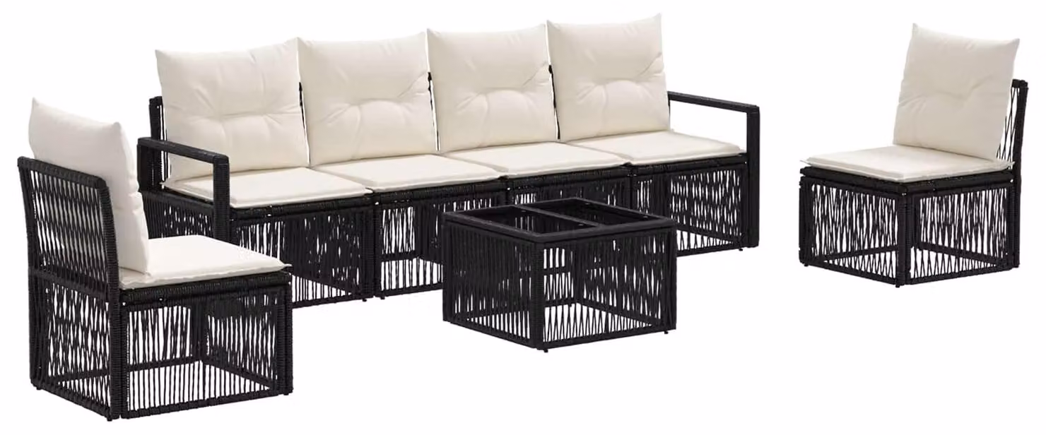 Set Divano da Giardino 7 pcs Nero polyrattan