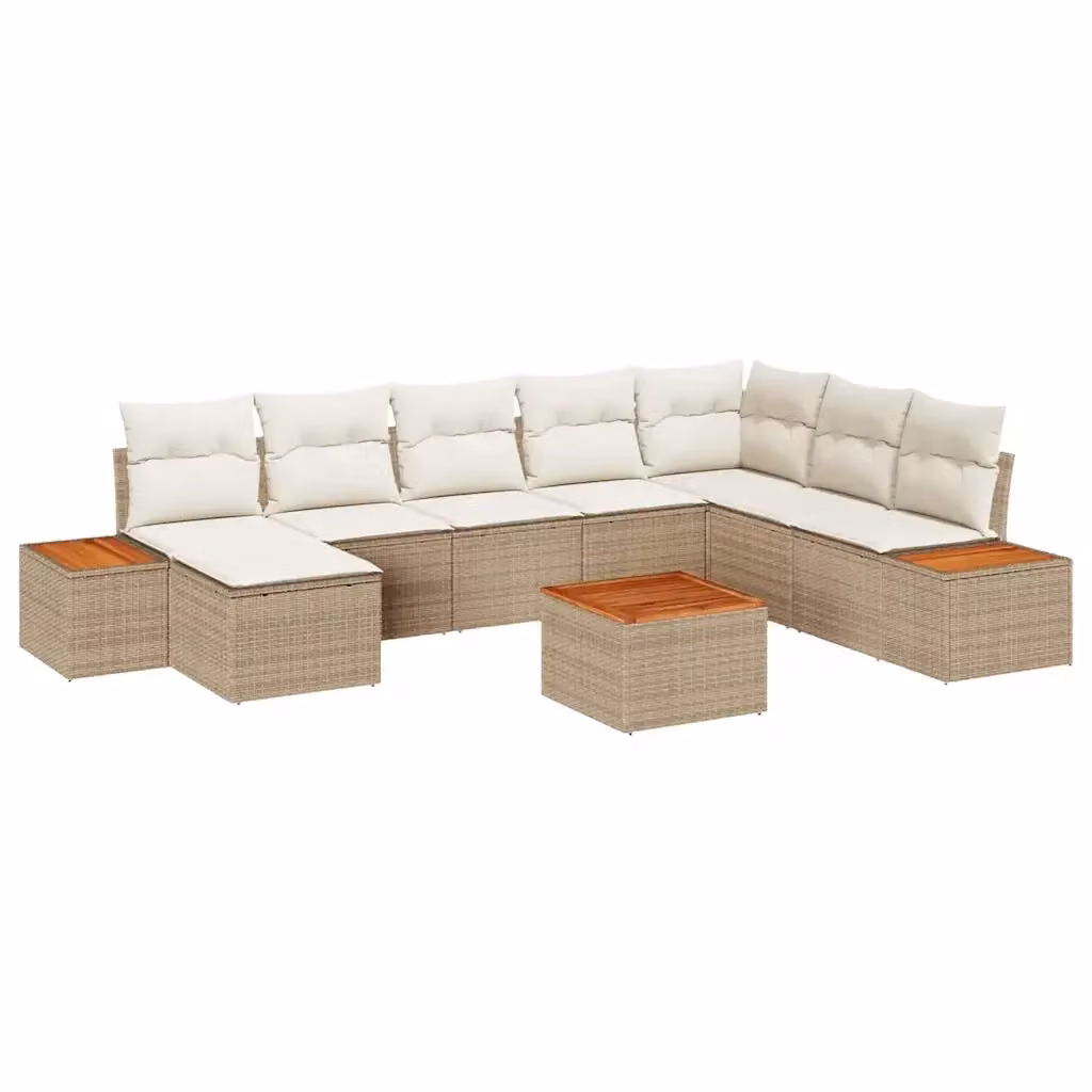Set Divano da Giardino vidaXL 9 Pezzi a Forma di L con Cuscini Beige in Polyrattan e Acciaio – 2