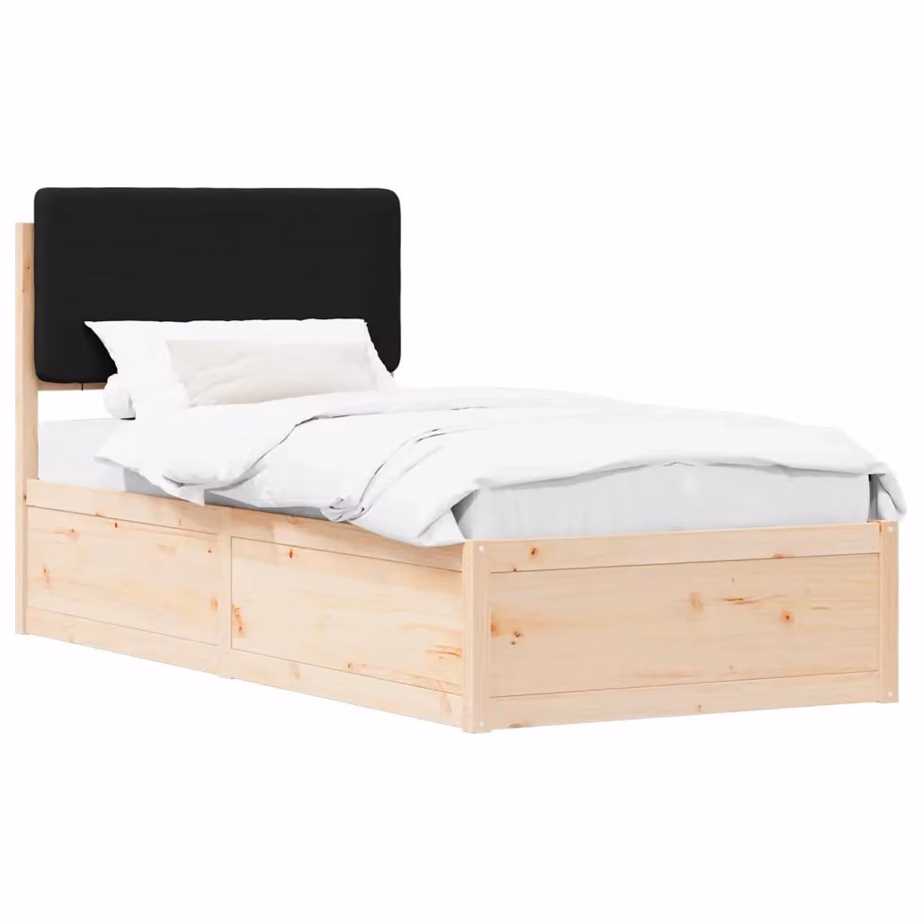Letto moderno vidaXL in pino massello con testiera rivestita in tessuto nero L 80 x P 190 cm – 2