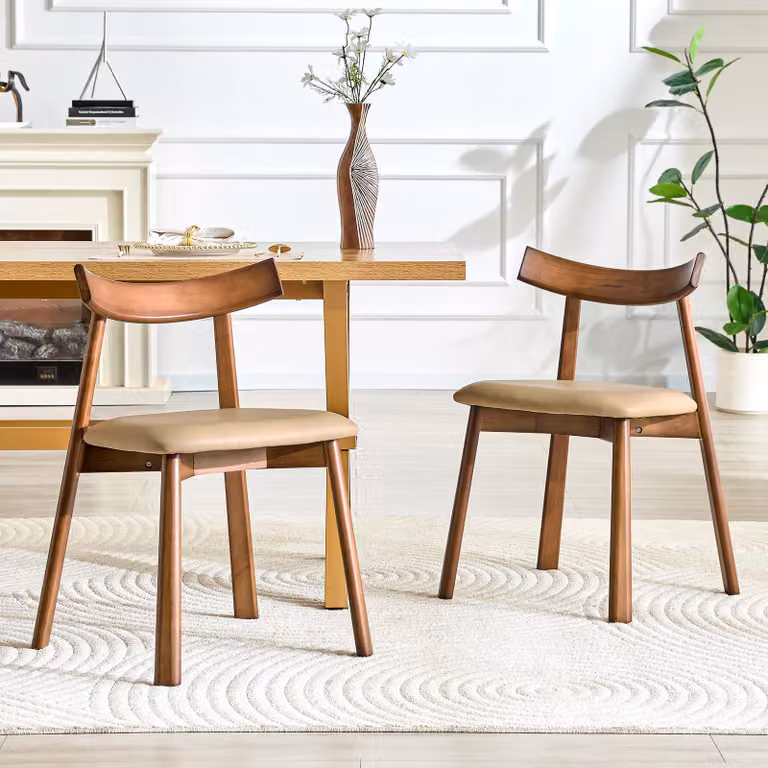 Set di due sedie da pranzo, struttura in legno, imbottite, ergonomiche (marrone)