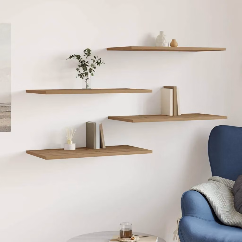 Set di 4 mensole da parete vidaXL in MDF color rovere, L 60 cm x P 30 cm x H 1,5 cm