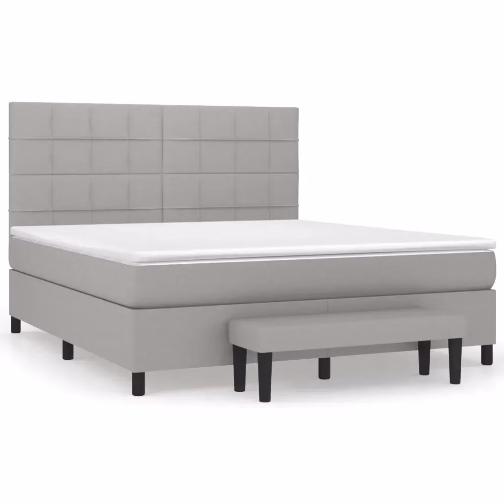 vidaXL Giroletto a Molle Ibrido con Materasso in Tessuto Grigio Chiaro e Bianco L/P/H: 203 x 180 x 128 cm – 2