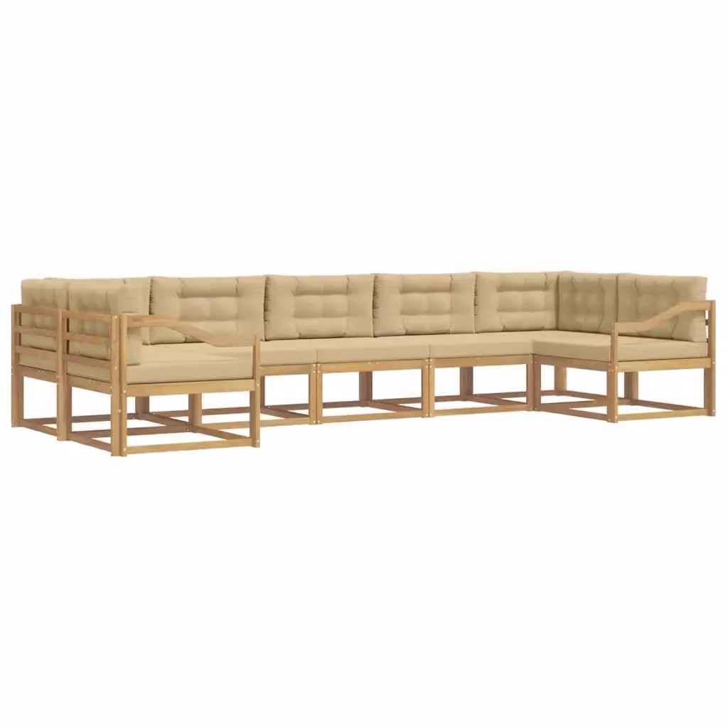 Set di divani da esterno a L vidaXL in legno di acacia con cuscini, Bianco e Beige – 2