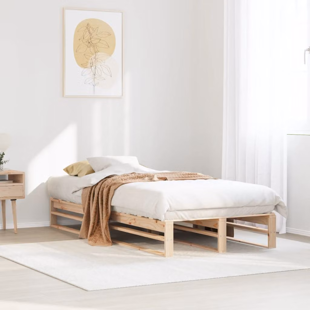 Letto singolo vidaXL in legno massello di pino naturale stile rustico L 90 cm x P 190 cm