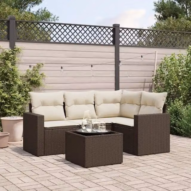 Set Divano da Giardino 5 pz con Cuscini Marrone in Polyrattan 3251260