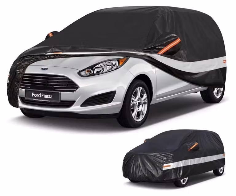 Copertura per auto a 10 strati, compatibile con Ford Fiesta (dal 1989 al 2025), 100% impermeabile, colore nero