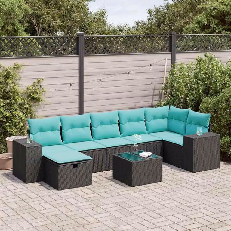 Maison Exclusive - Set da giardino 8 pezzi con cuscini in polyrattan nero