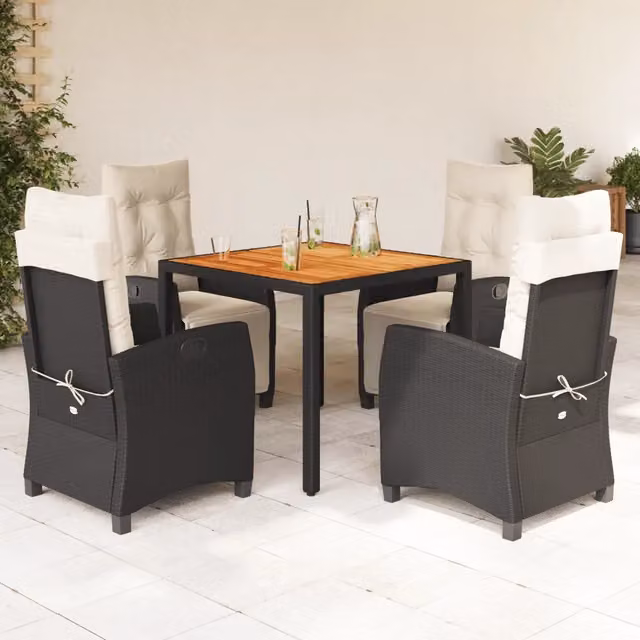 Set da Pranzo da Giardino 5 pz Nero con Cuscini in Polyrattan 3212901