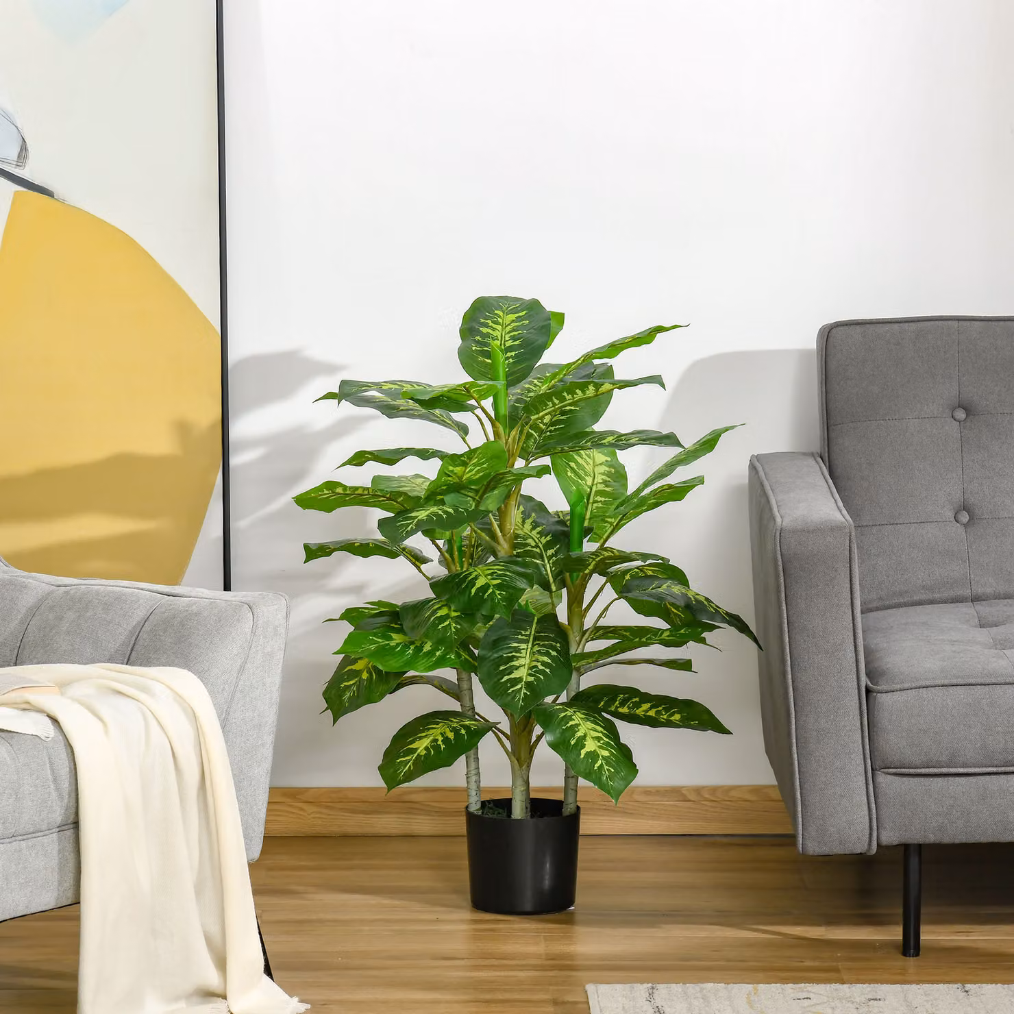 Pianta artificiale sempreverde HOMCOM con vaso nero per interni ed esterni, Altezza: 95 cm, Diametro vaso: 17 cm – 2