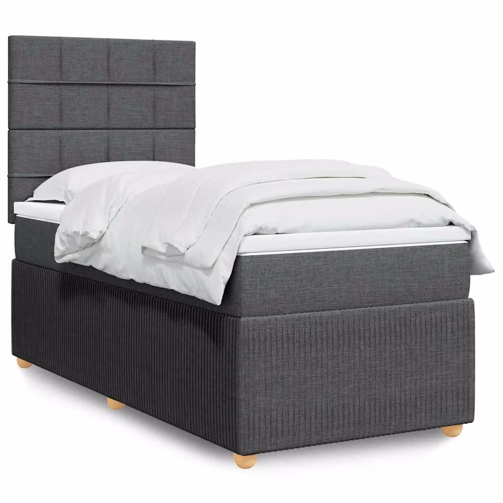 vidaXL Giroletto a Molle con Materasso Ibrido in Tessuto Grigio e Bianco L/P/H: 200 x 90 x 150,5 cm