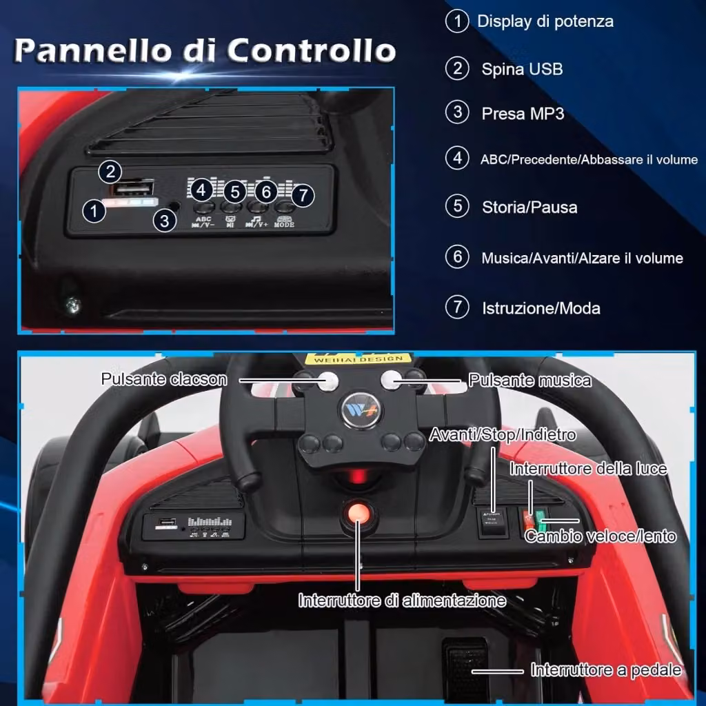 Macchina Elettrica per Bambini Costway 12V con Telecomando, Luci LED e Musica, Veicolo Elettrico Rosso per Bambini da 3-7 Anni – 2